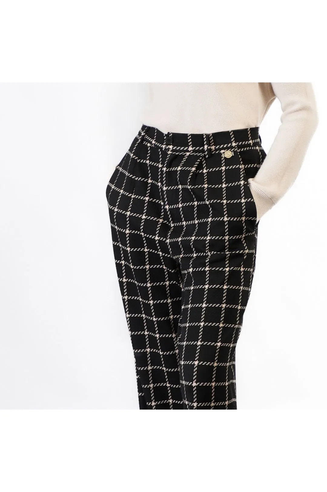 pantalón palazzo de tejido jacquard multiblack plaid