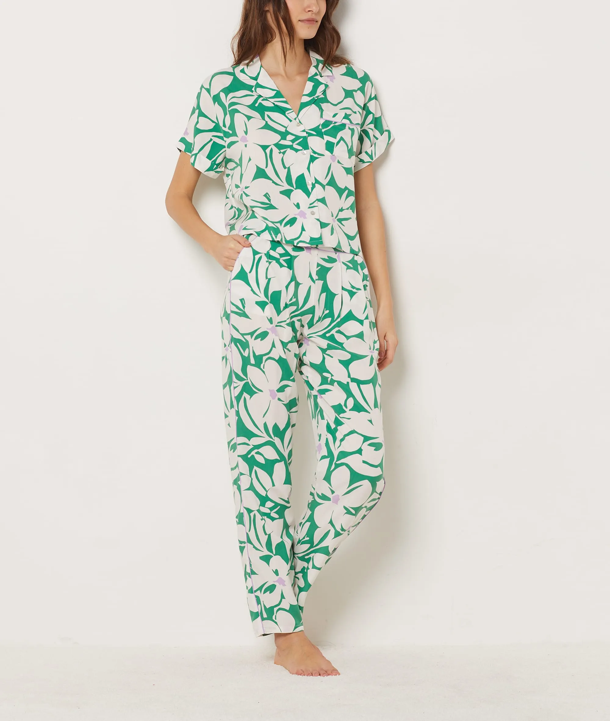 PANTALóN PIJAMA ESTAMPADO FLORAL VYNS VERT  ETAM