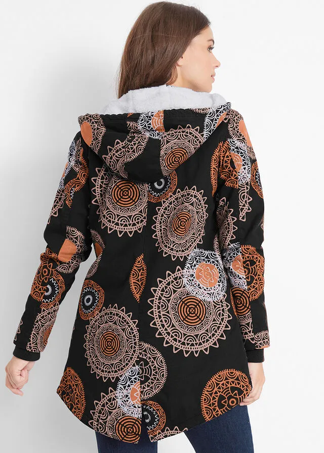 Parka de algodón estampada con capucha Negro estampado