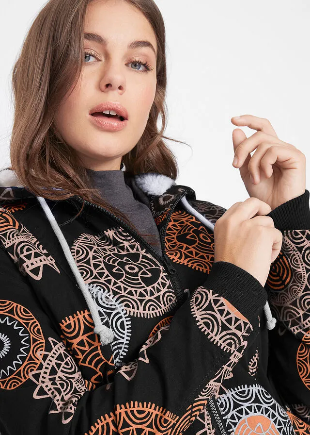 Parka de algodón estampada con capucha Negro estampado
