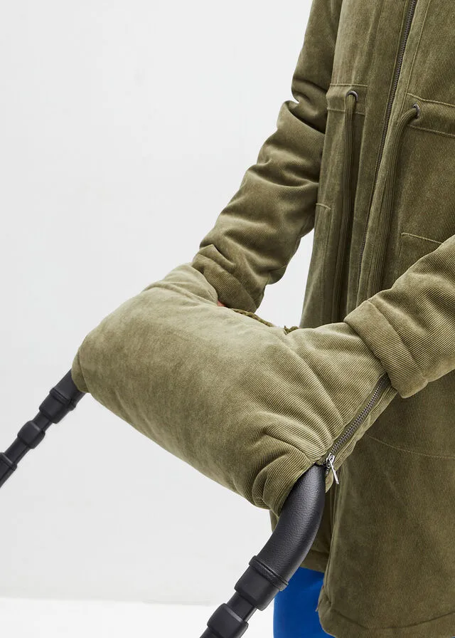 Parka de pana premamá con calentadores para las manos Verde oliva oscuro