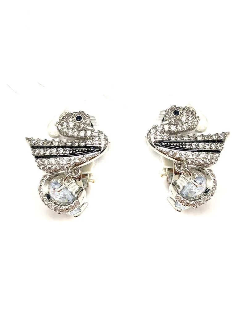 PENDIENTES DE CLIP CON CISNES DECORADOS CON CIRCONITA