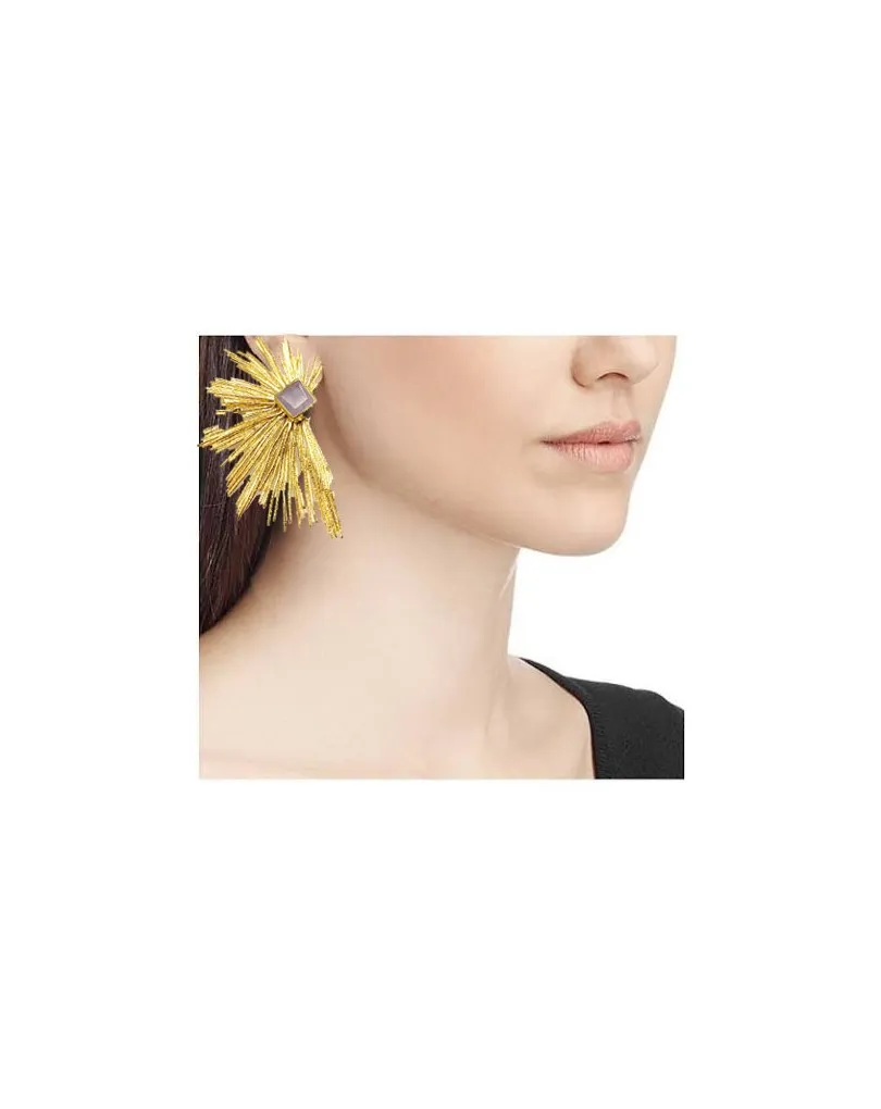 PENDIENTES DE MODA ALTA BISUTERIA MUJER, BAÑO ORO  Y PIEDRA AZUL CELESTE