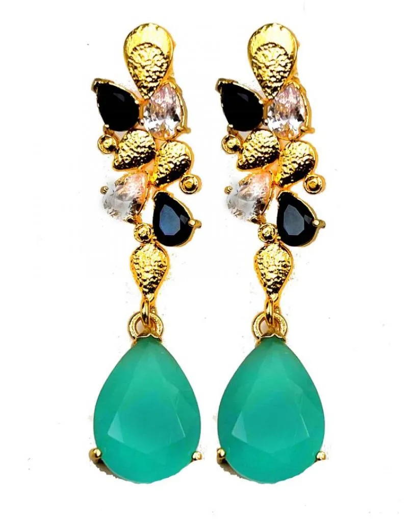 PENDIENTES LARGOS DE BODA VERDES EXQUISITO DISEÑO DE LAGRIMA