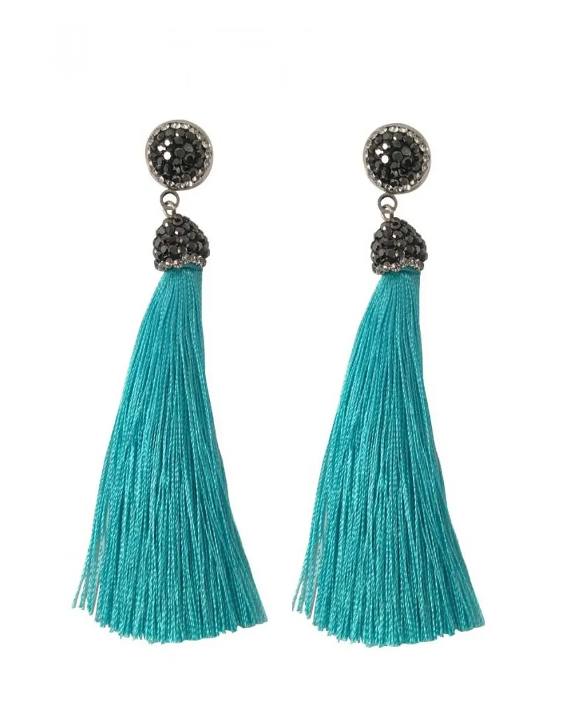 PENDIENTES MODA POMPON AZUL TURQUESA