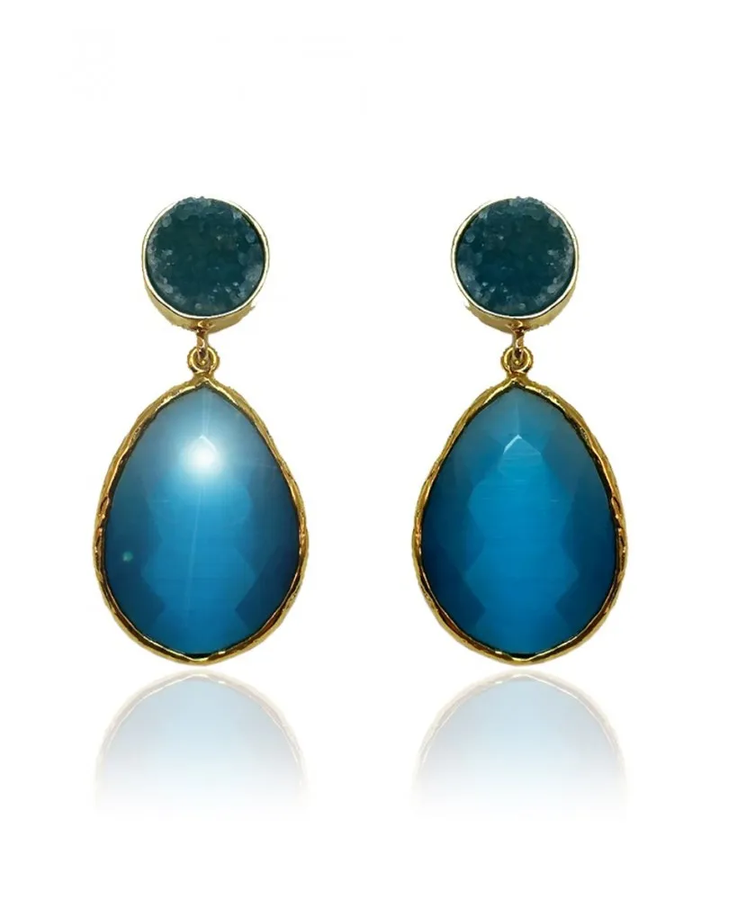 PENDIENTES PARA MUJER DE PIEDRA NATURAL EN AZUL PARA LUCIR CON  TU LOOK