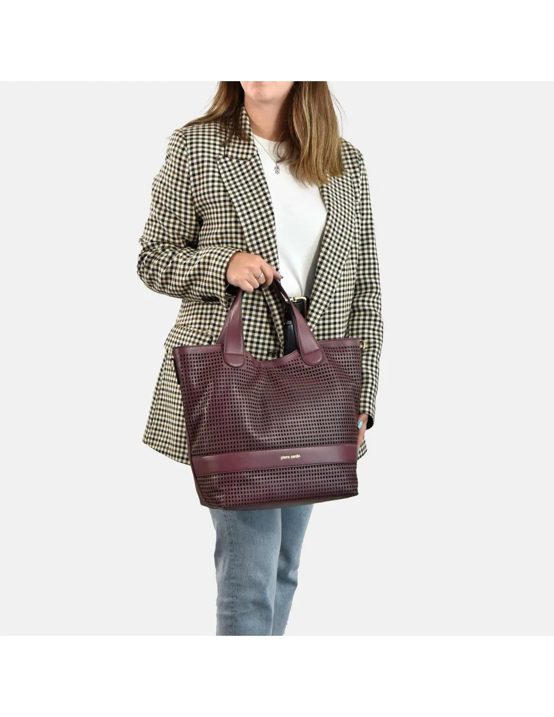 PIERRE CARDIN Bolso shopper con asas y bandolera para mujer en piel trenzado