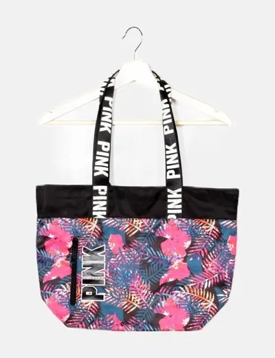 PINK Bolso negro estampado floral