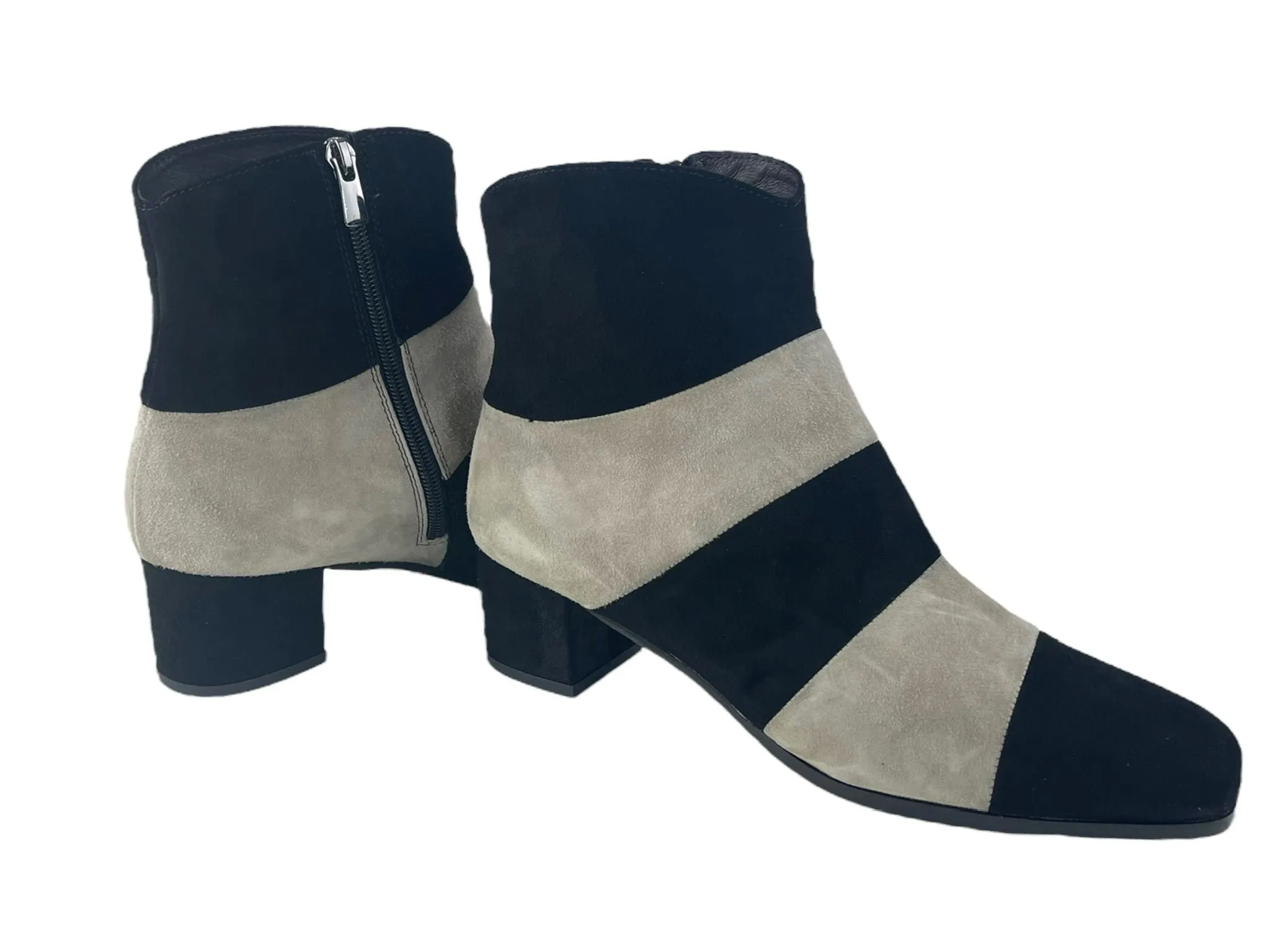 Plumers Menorca | Botín artesanal piel ante negro gris rayas Mahón