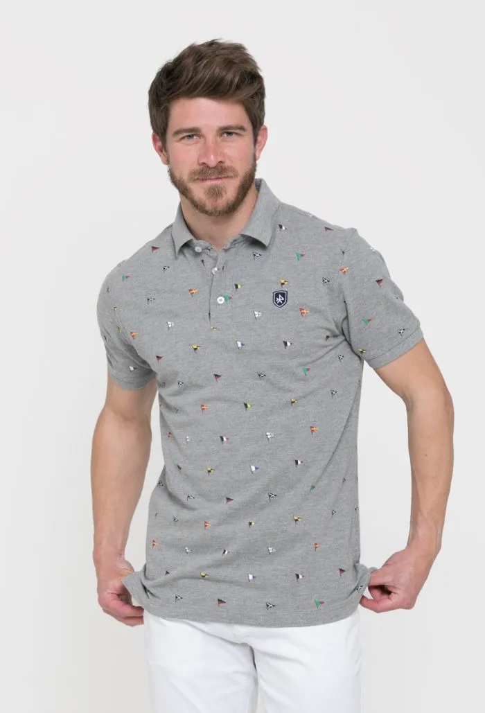 Polo de manga corta gris con estampado fantasía