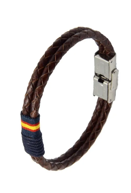 PULSERA ESPAñA EN PIEL TRENZADA MARRóN 1263II6A