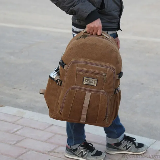 Retro Large Camping Canvas Travel Sport Rucksack 50 Liters Outdoor Climbing Backpack