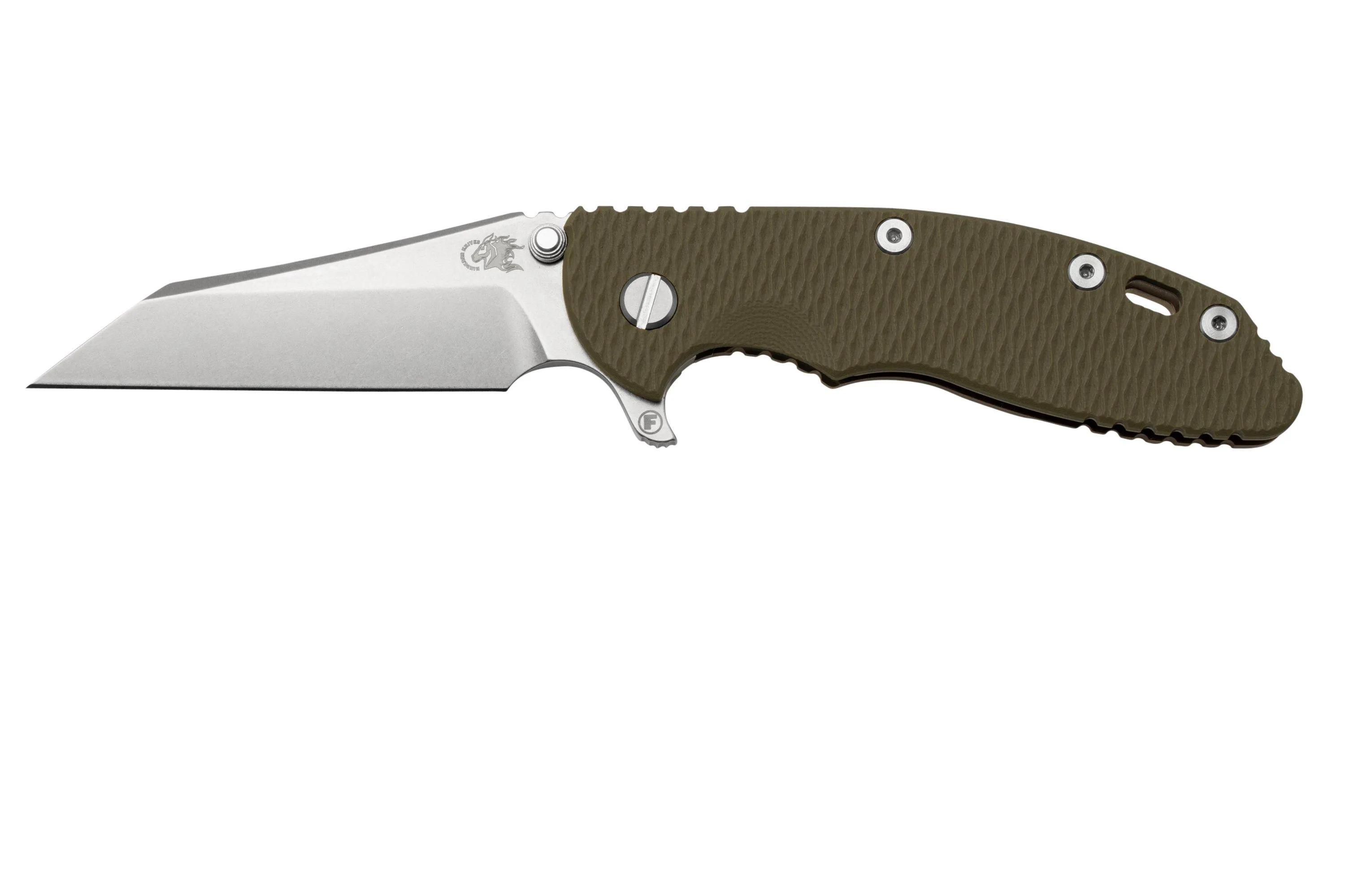 RICK HINDERER XM18 3.5" WHARNCLIFFE FATTY S45VN, BRONCE LAVADO A LA PIEDRA VERDE OD G10 NAVAJA