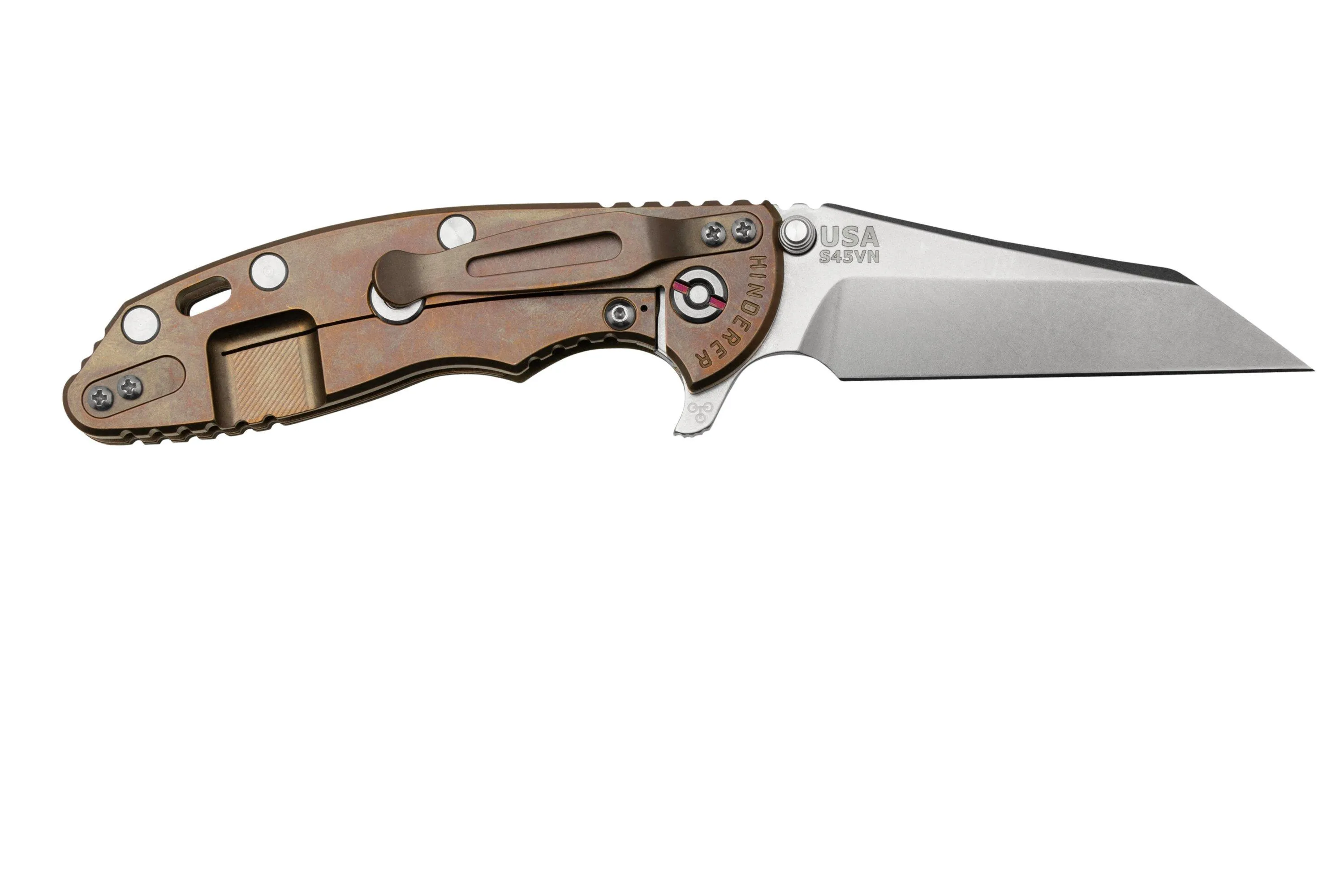 RICK HINDERER XM18 3.5" WHARNCLIFFE FATTY S45VN, BRONCE LAVADO A LA PIEDRA VERDE OD G10 NAVAJA