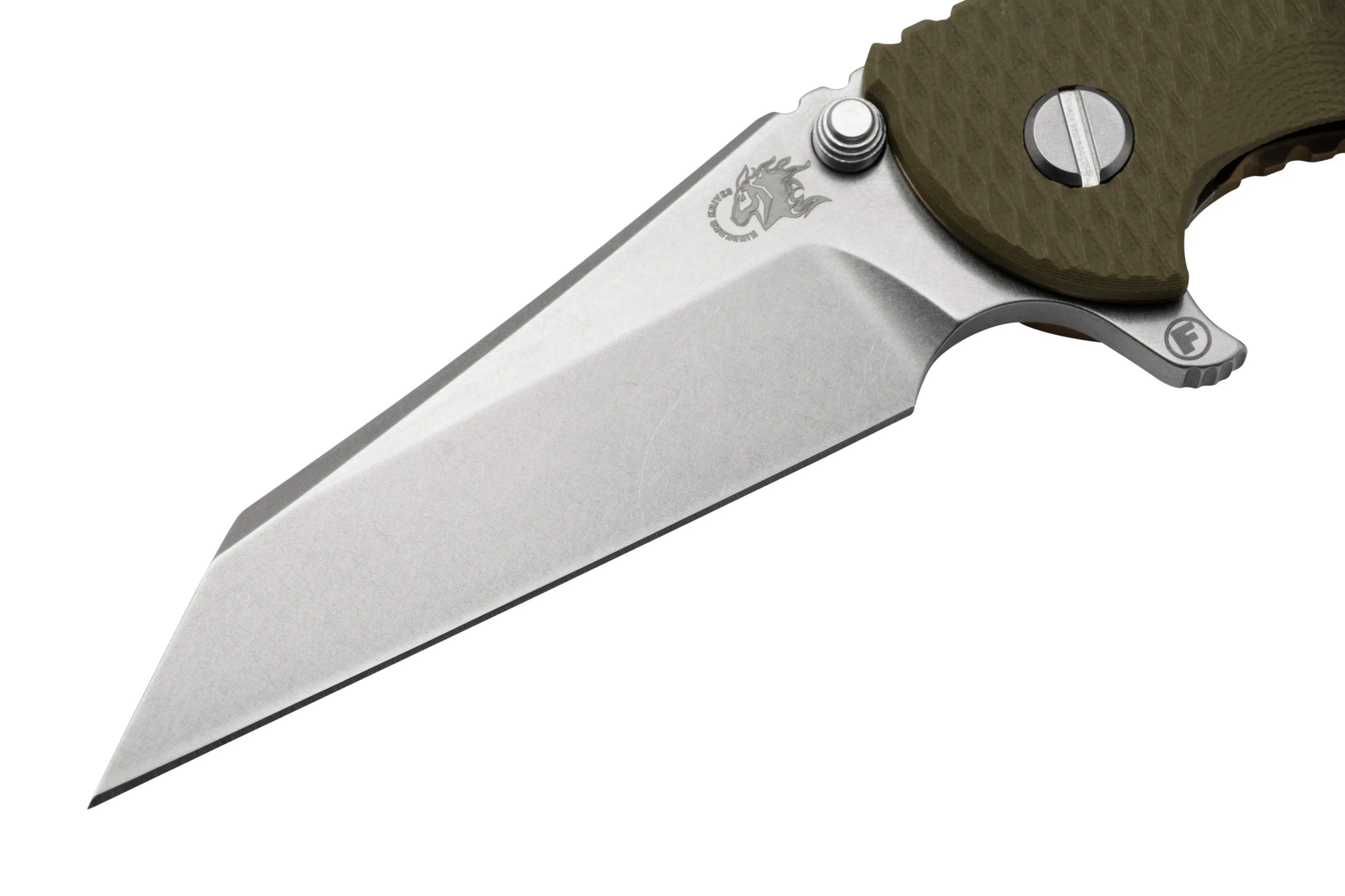 RICK HINDERER XM18 3.5" WHARNCLIFFE FATTY S45VN, BRONCE LAVADO A LA PIEDRA VERDE OD G10 NAVAJA