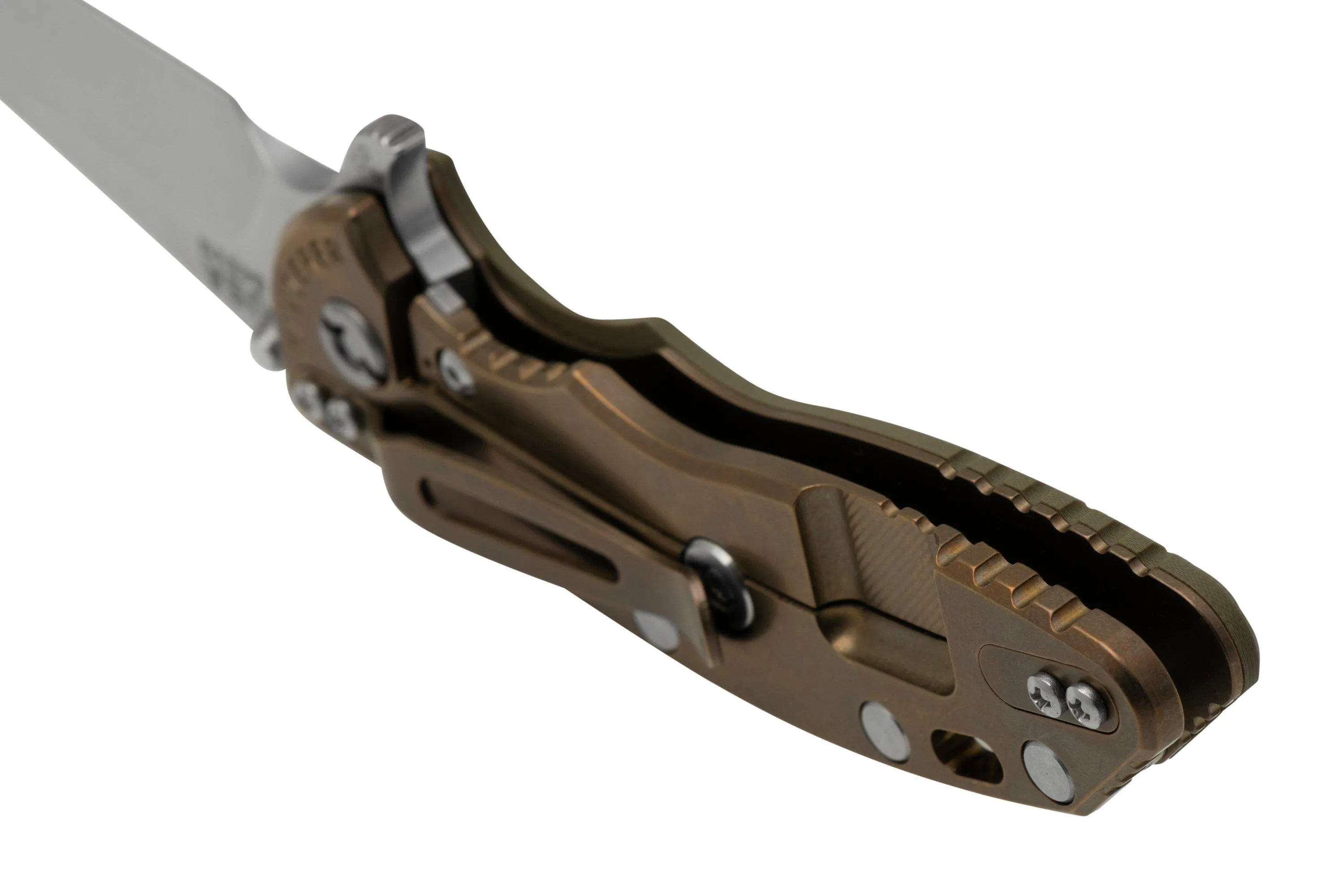 RICK HINDERER XM18 3.5" WHARNCLIFFE FATTY S45VN, BRONCE LAVADO A LA PIEDRA VERDE OD G10 NAVAJA