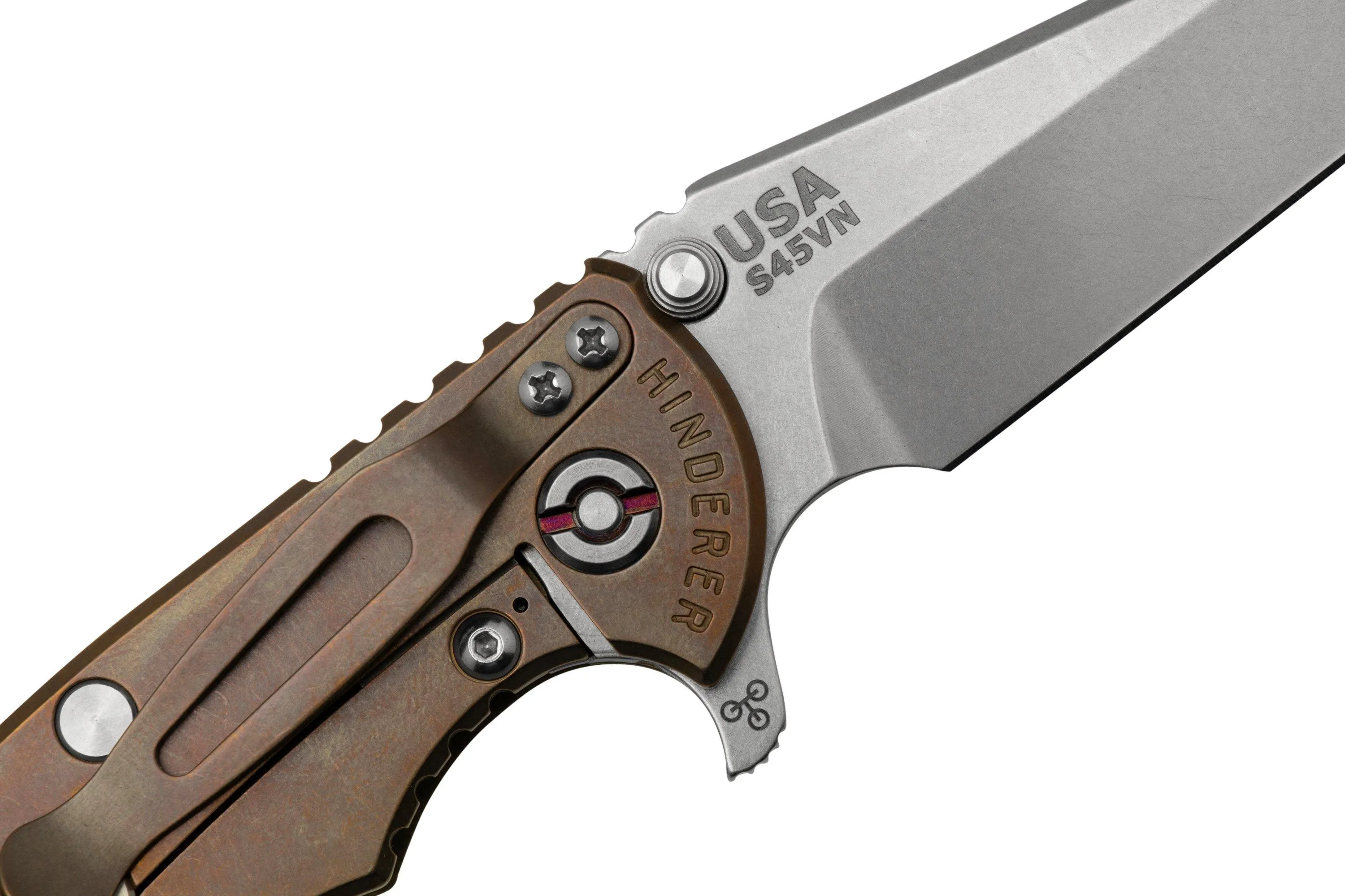 RICK HINDERER XM18 3.5" WHARNCLIFFE FATTY S45VN, BRONCE LAVADO A LA PIEDRA VERDE OD G10 NAVAJA