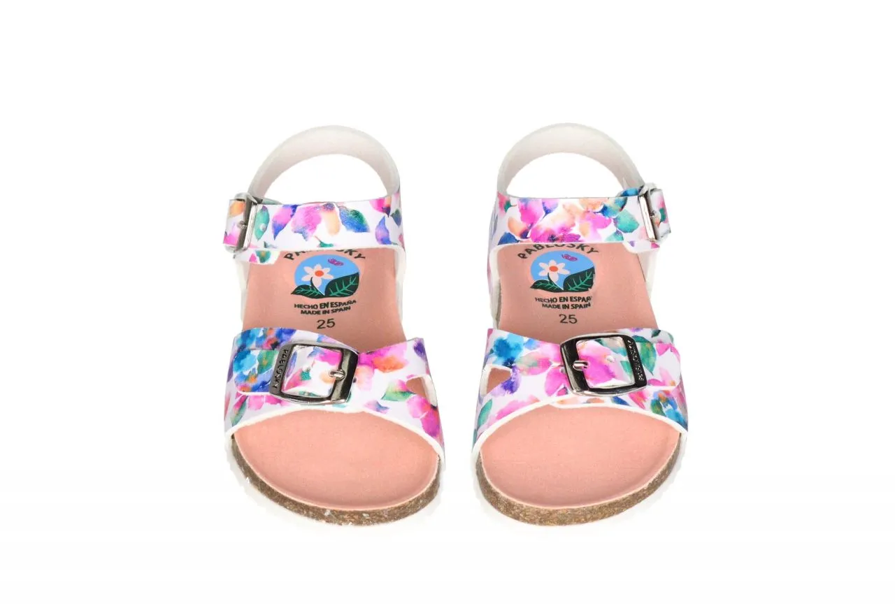Sandalia Bio 2 Hebillas Blanco Estampado Floral Multicolor