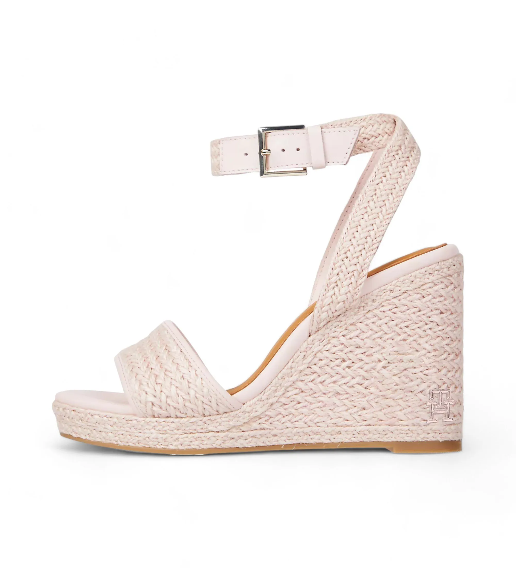 Sandalias de cuña alta de lino rosa