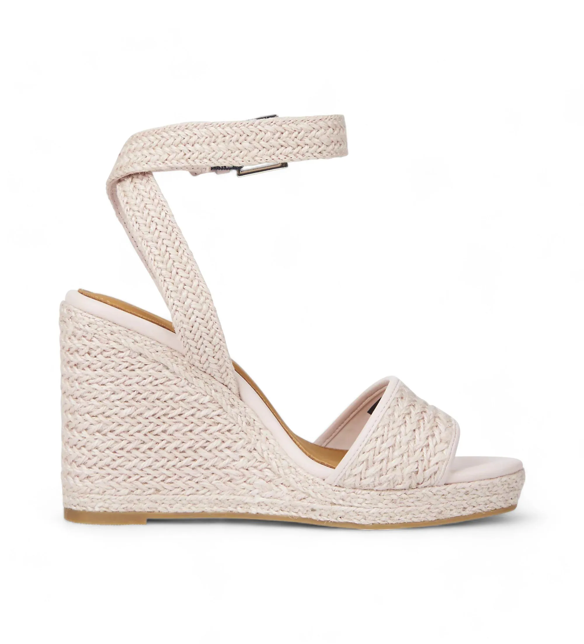 Sandalias de cuña alta de lino rosa