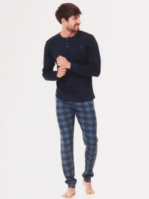 Sergio Tacchini Pijama largo de algodón interlock para hombre con pantalón de cuadros