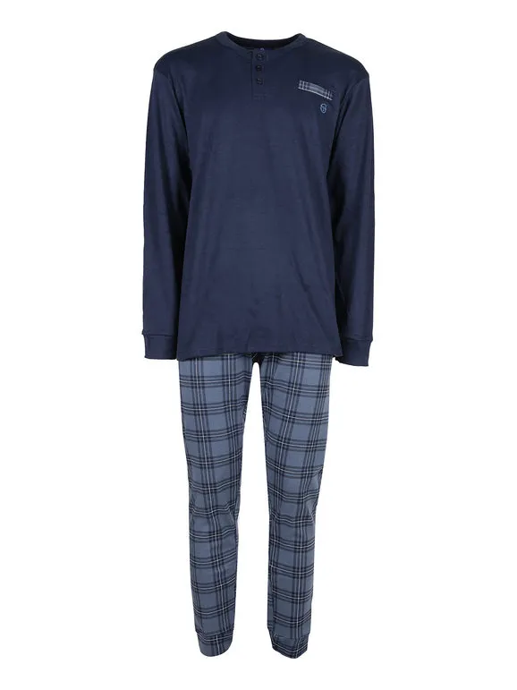 Sergio Tacchini Pijama largo de algodón interlock para hombre con pantalón de cuadros