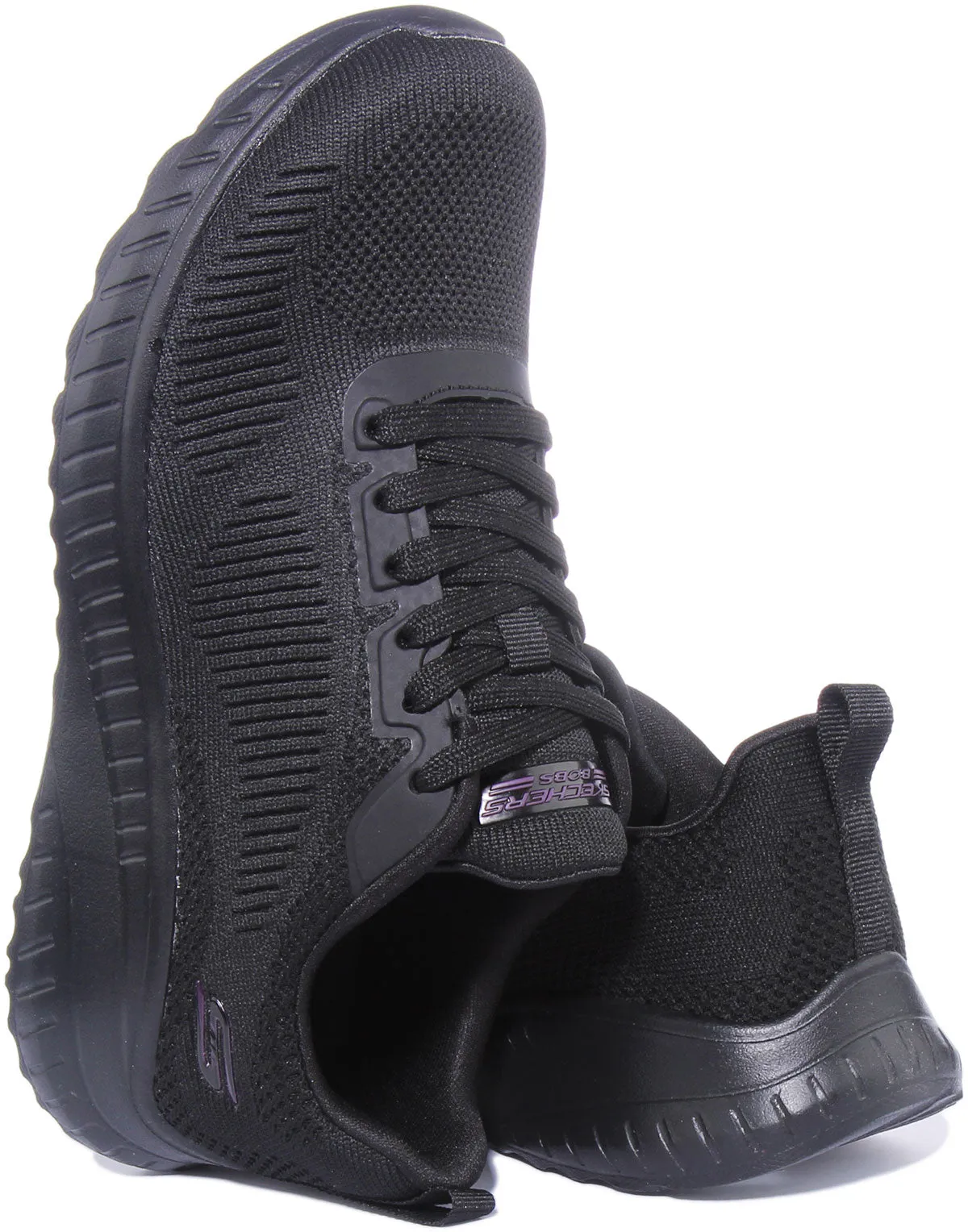 Skechers Bobs Sport Squad ChaosFace Off Zapatillas de malla con cordones para mujer en negro