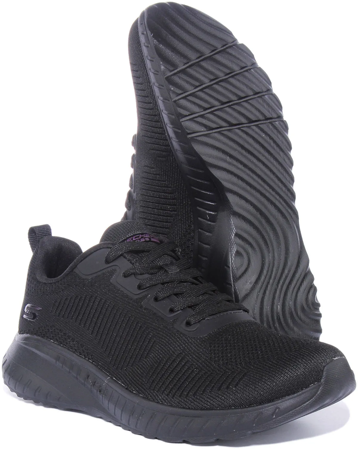 Skechers Bobs Sport Squad ChaosFace Off Zapatillas de malla con cordones para mujer en negro