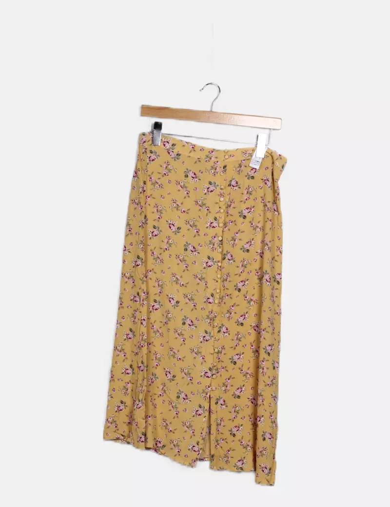 Stradivarius Falda amarilla estampado floral
