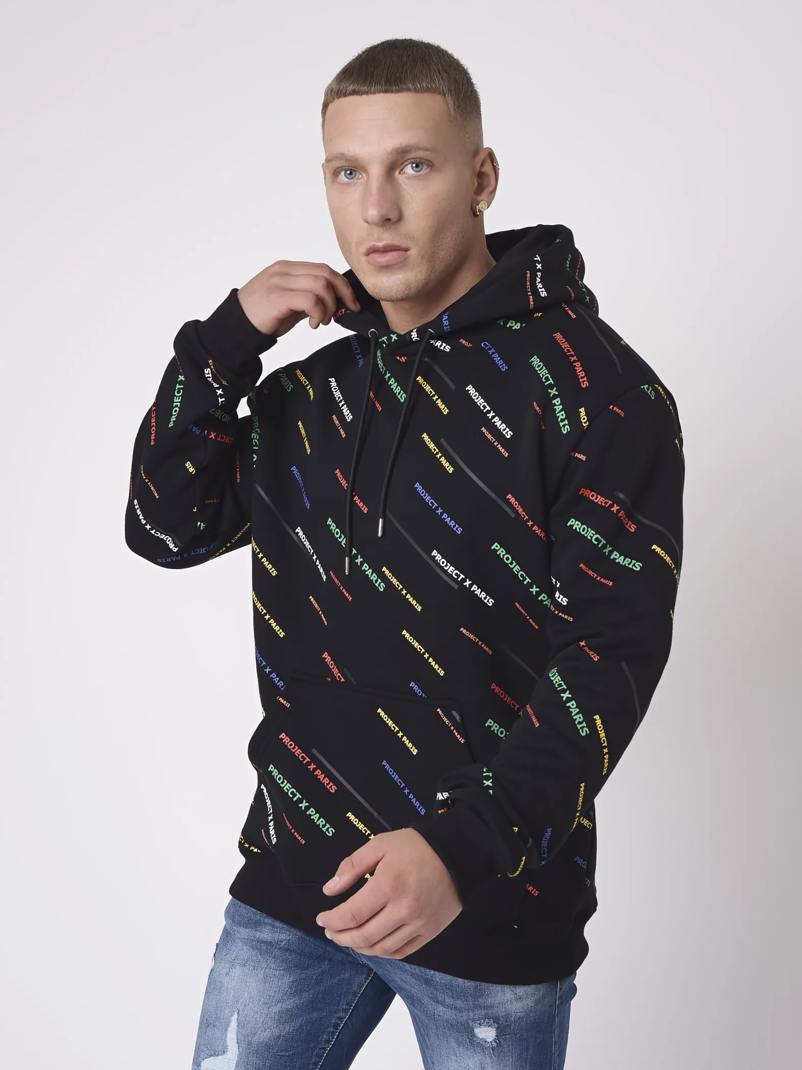 Sudadera con capucha estampada con logotipo en diagonal