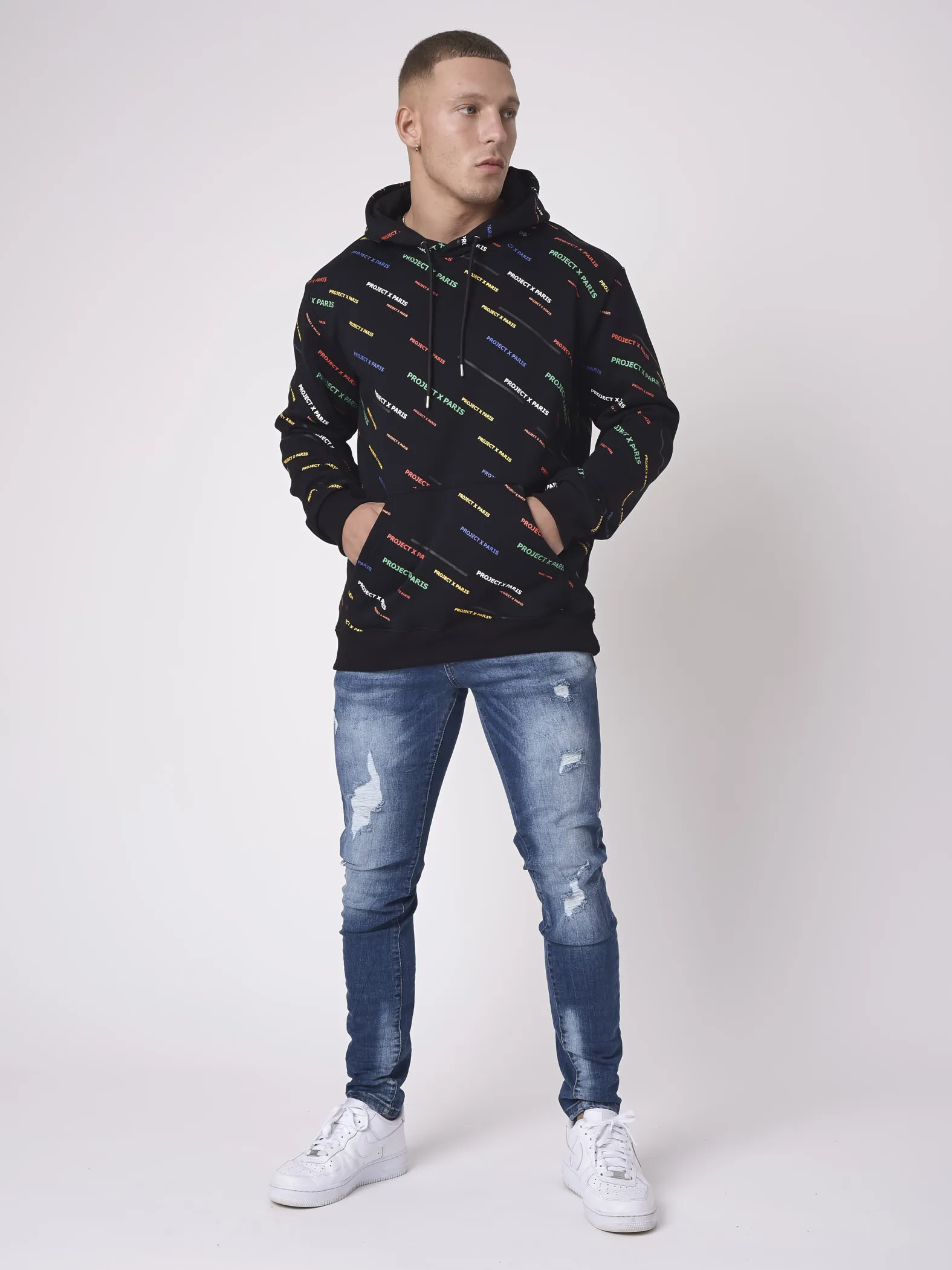 Sudadera con capucha estampada con logotipo en diagonal
