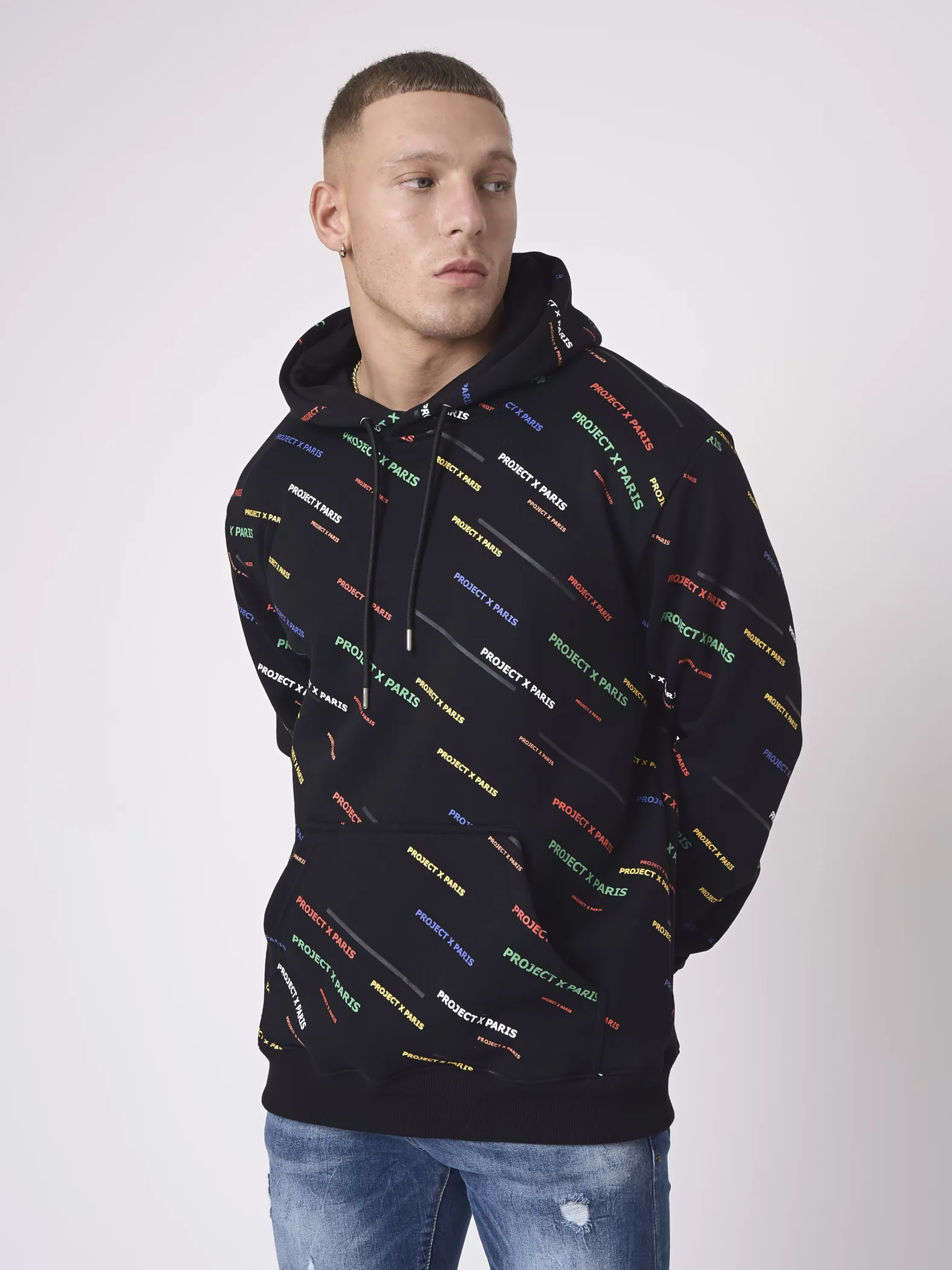 Sudadera con capucha estampada con logotipo en diagonal