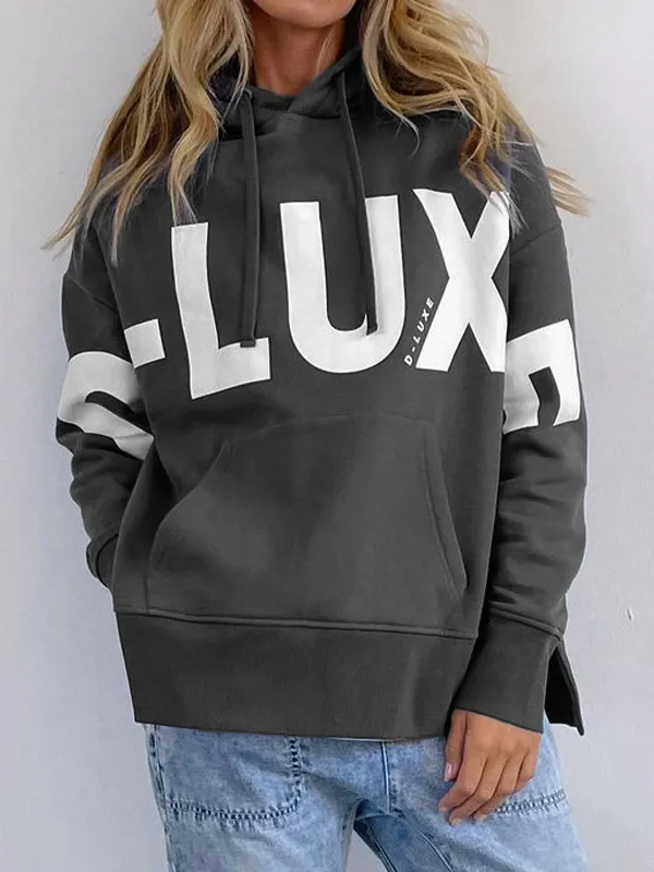 Sudadera con capucha extragrande con abertura y estampado de letras