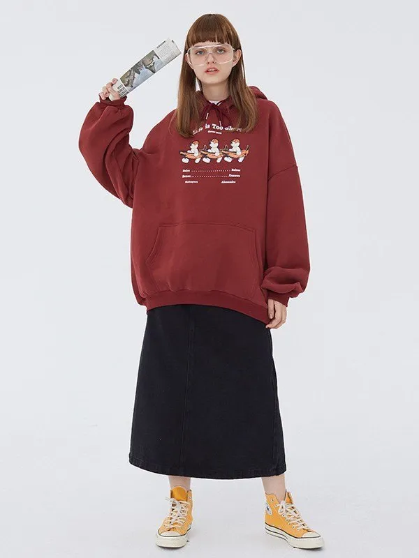 Sudadera con capucha extragrande con estampado de oso piloto unisex