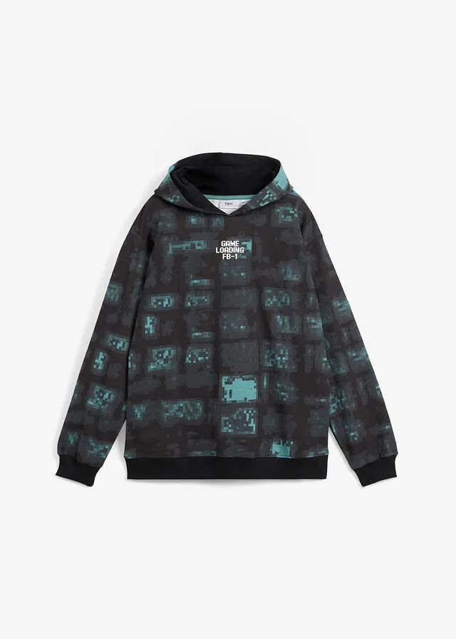 SUDADERA CON CAPUCHA NEGROAZUL BONDI CON ESTAMPADO GRáFICO