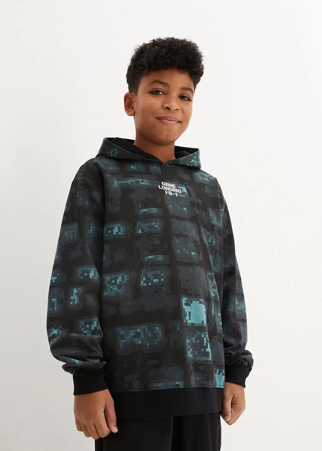 SUDADERA CON CAPUCHA NEGROAZUL BONDI CON ESTAMPADO GRáFICO
