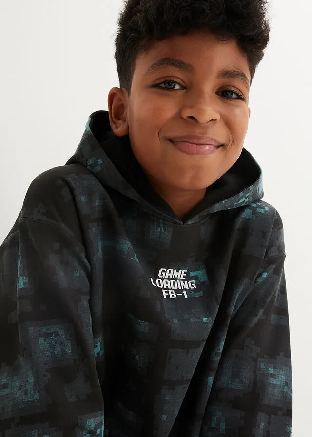 SUDADERA CON CAPUCHA NEGROAZUL BONDI CON ESTAMPADO GRáFICO