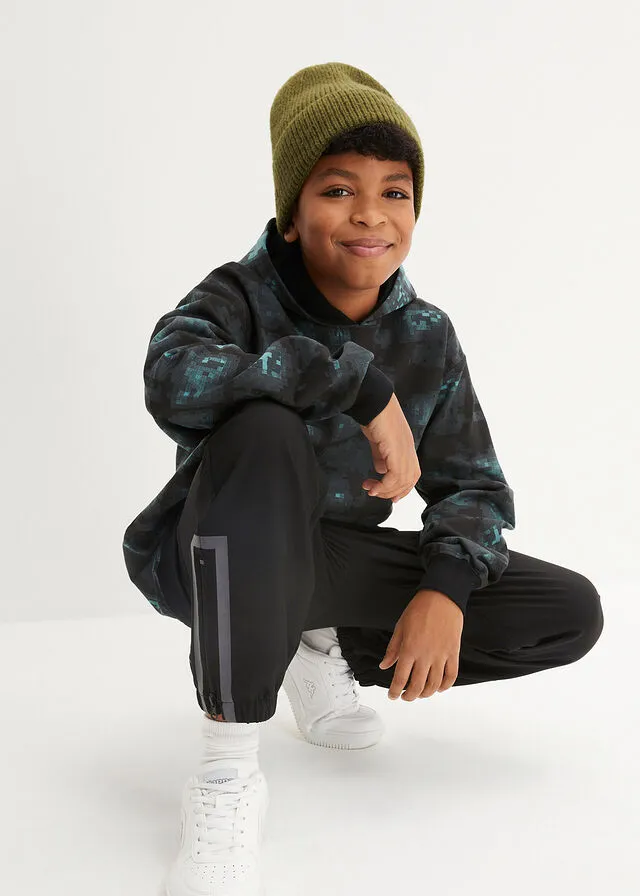 SUDADERA CON CAPUCHA NEGROAZUL BONDI CON ESTAMPADO GRáFICO