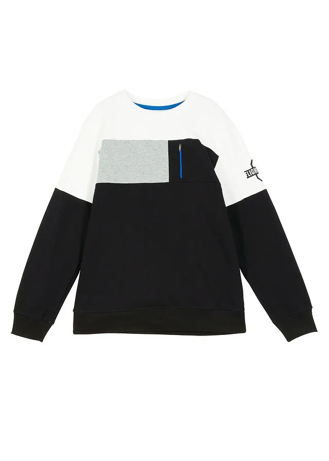 SUDADERA PARA NIñOS CON BLOQUES DE COLOR NEGROAZUL CIELOGRIS CLARO MOTEADOCREMA SUAVE