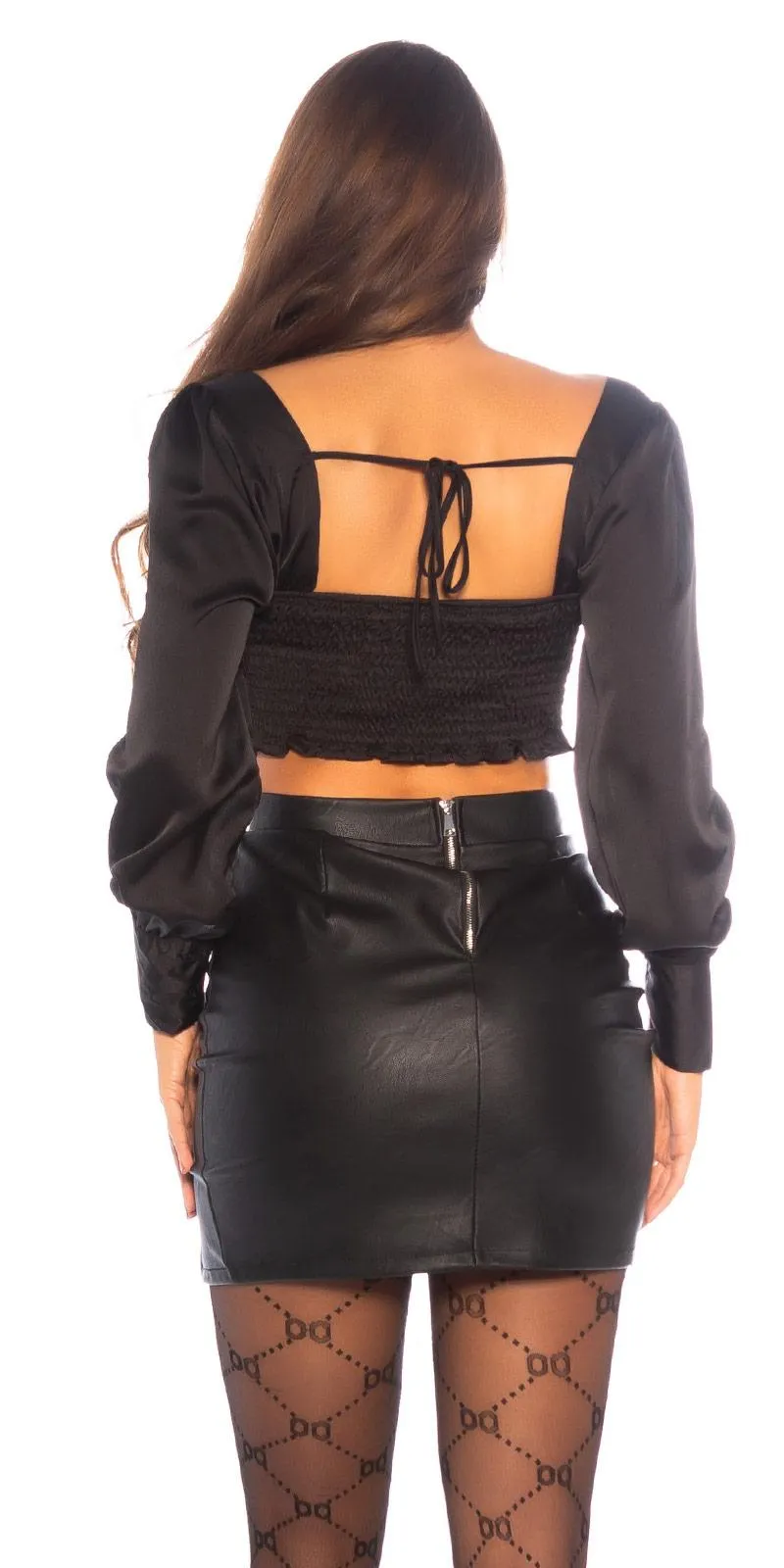 Top crop satinado negro