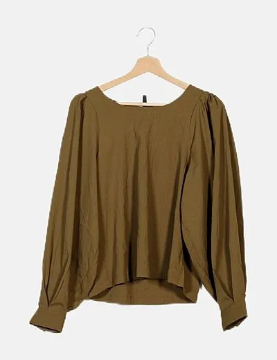 Vero Moda Blusa verde caqui mangas abullonadas
