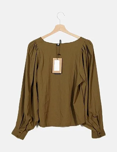 Vero Moda Blusa verde caqui mangas abullonadas
