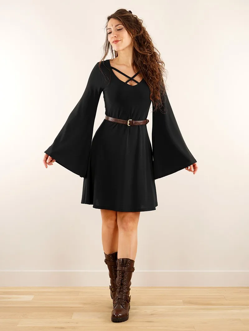 Vestido de mangas largas acampanadas reversible 