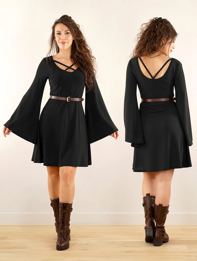 Vestido de mangas largas acampanadas reversible 