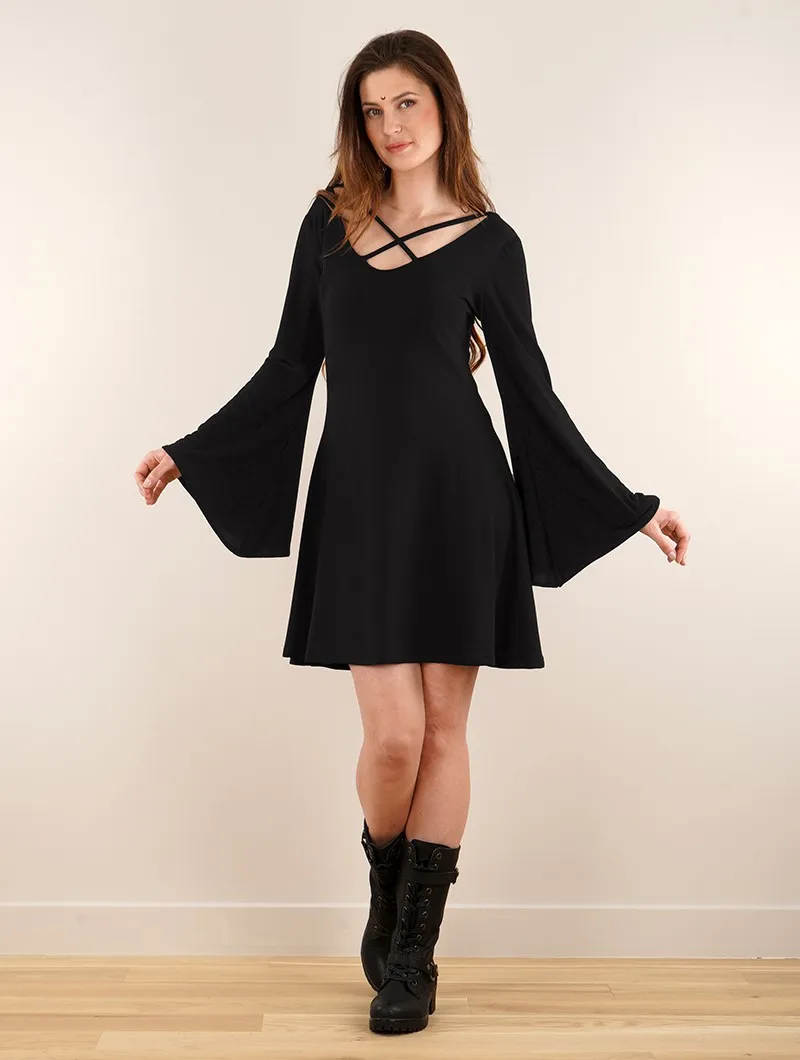 Vestido de mangas largas acampanadas reversible 