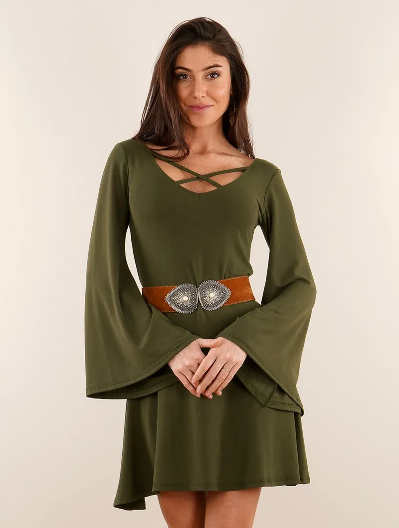 Vestido de mangas largas acampanadas reversible 