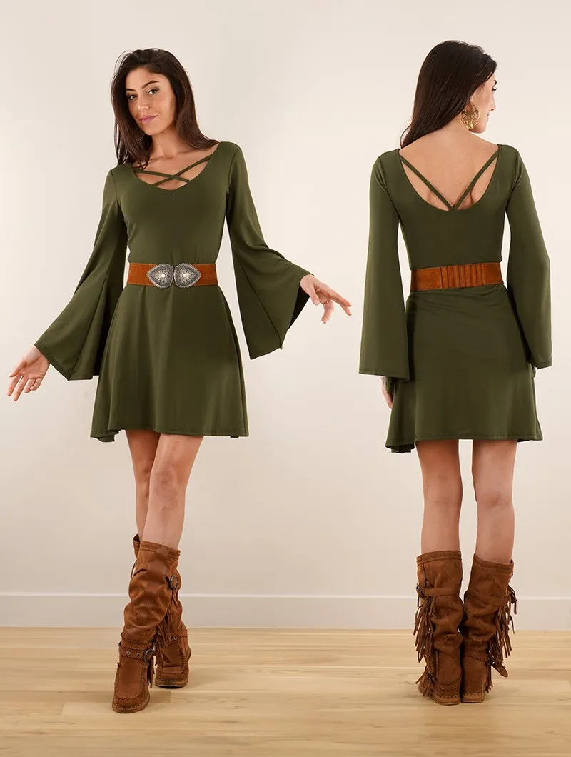 Vestido de mangas largas acampanadas reversible 