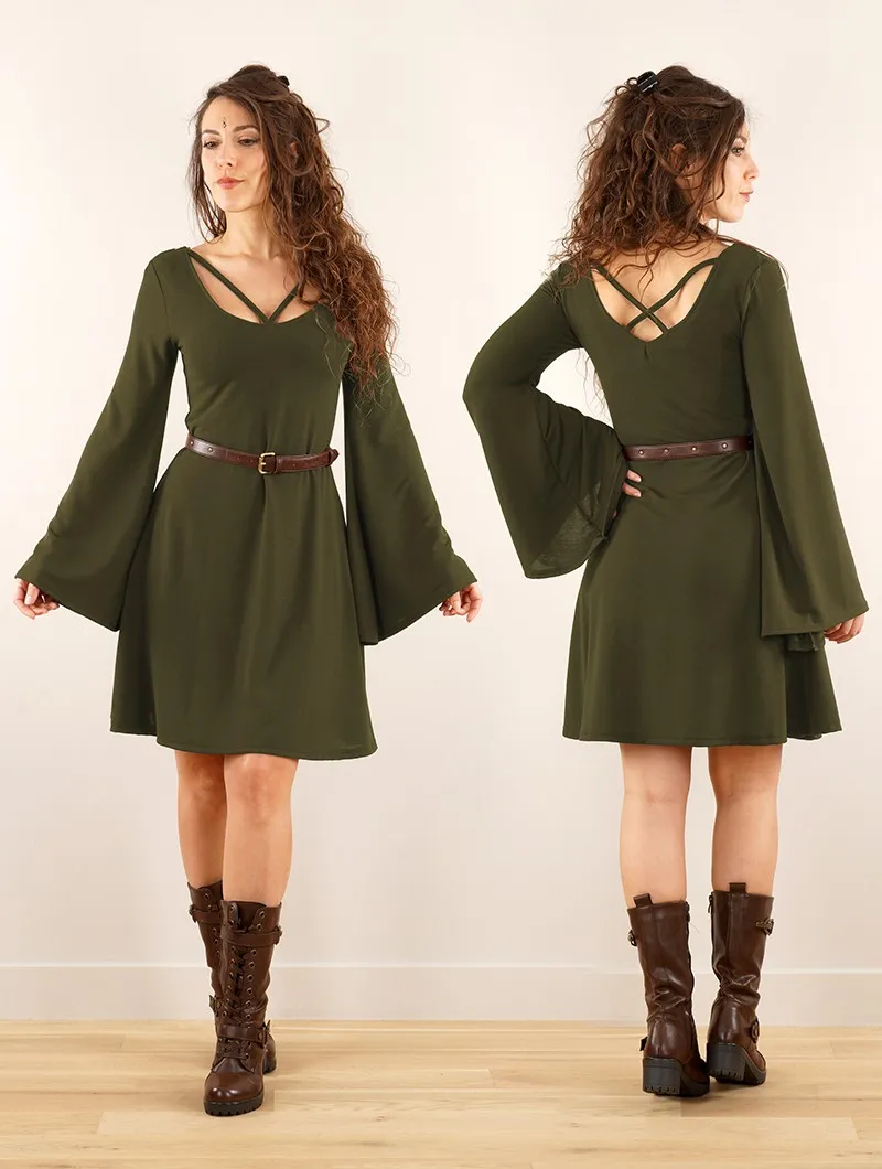 Vestido de mangas largas acampanadas reversible 