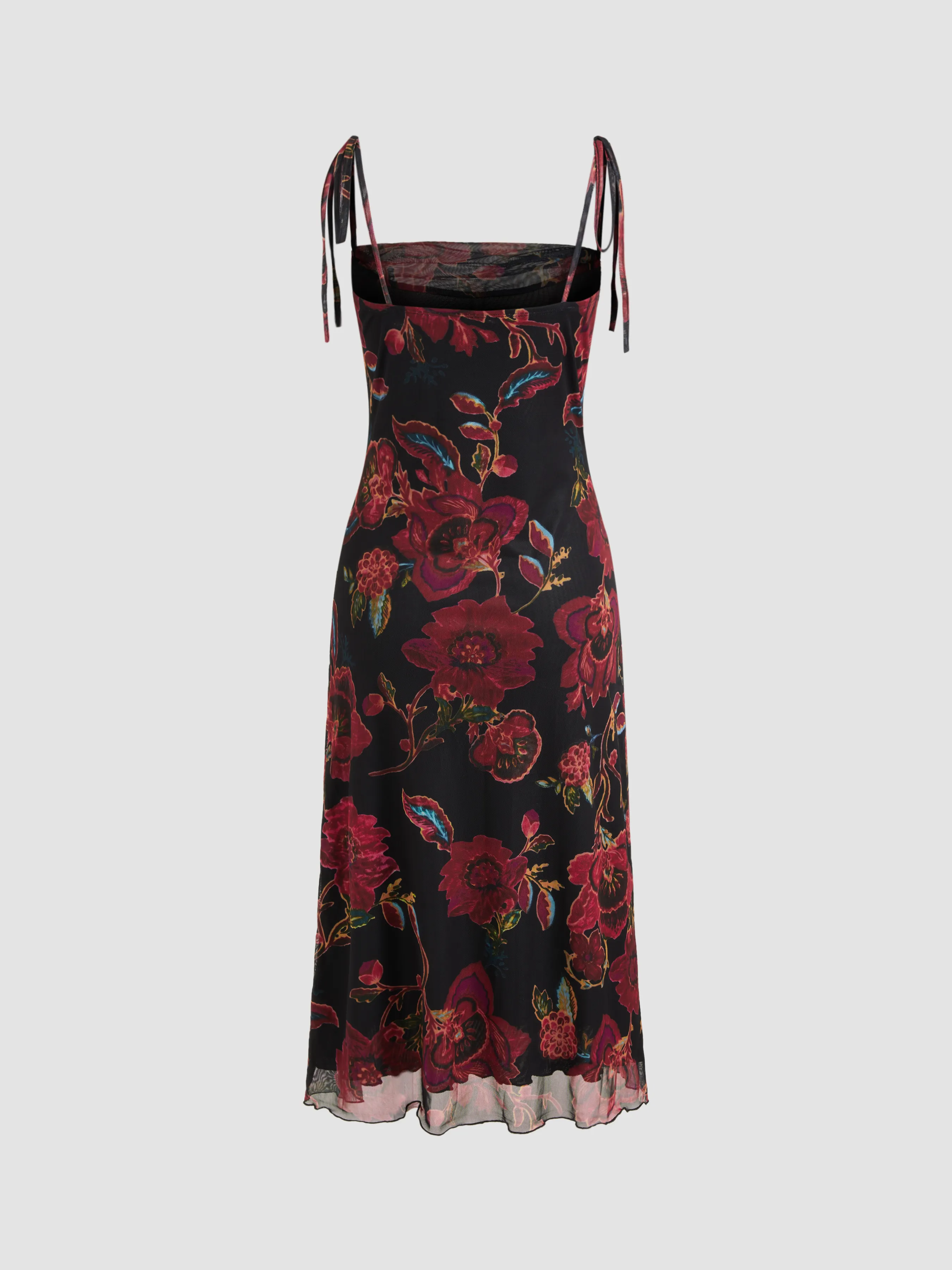Vestido Midi Anudado con Cuello Cuadrado y Estampado Floral