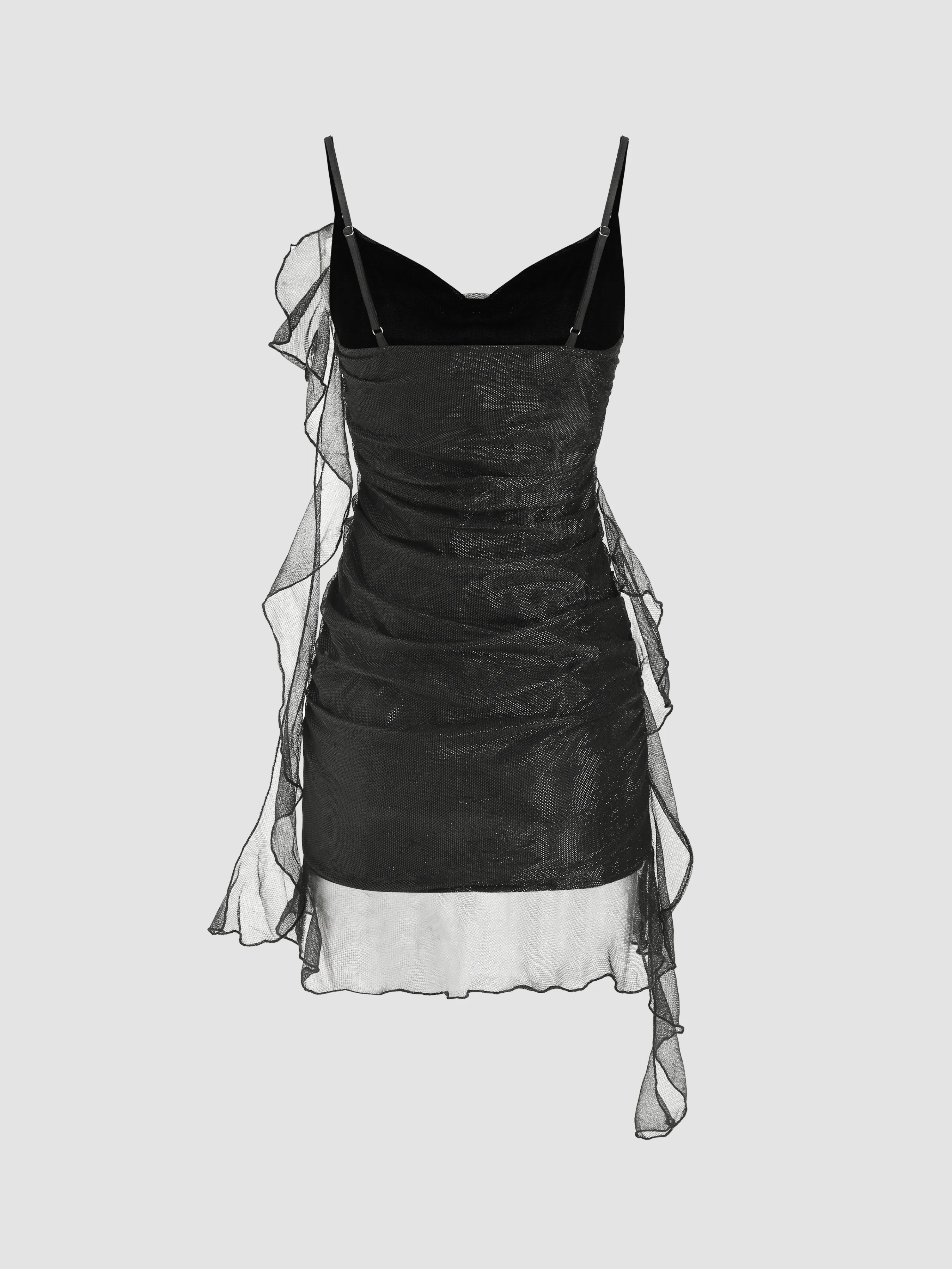  Vestido Midi con Cuello Drapeado y Dobladillo con Volantes
